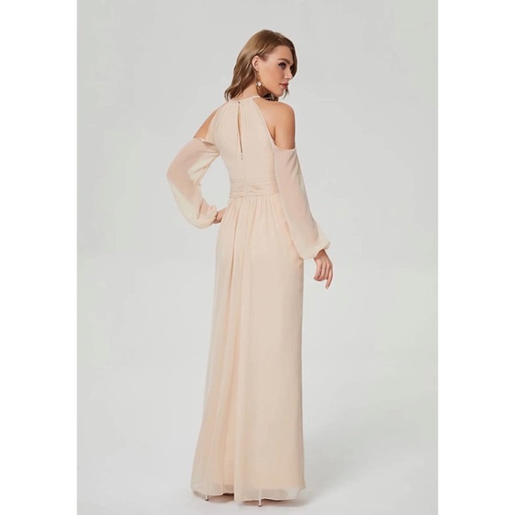 Women's Long Sleeve halter top Chiffon Bridesmaid Dress - Picture 4 of 6